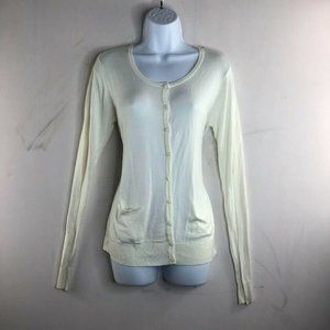 Basic U Womens Off White Button Front Sweater Pocket Front Long Sleeve Size M